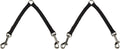 Close up view of the durable black nylon webbing and nickel-plated swivel clips on the dual dog walker