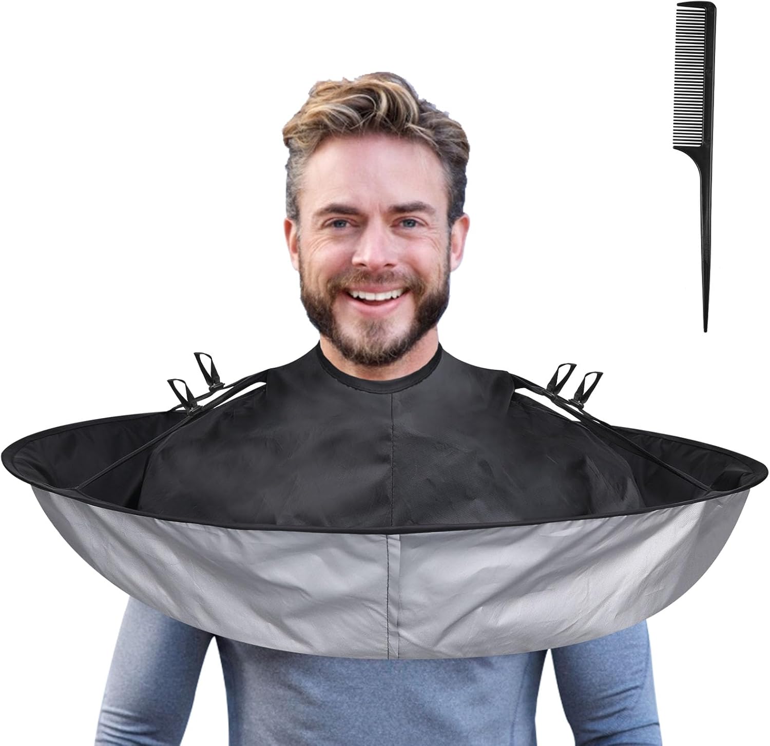 Lictin Hair Cloak Cape Black front view of waterproof haircut cape umbrella