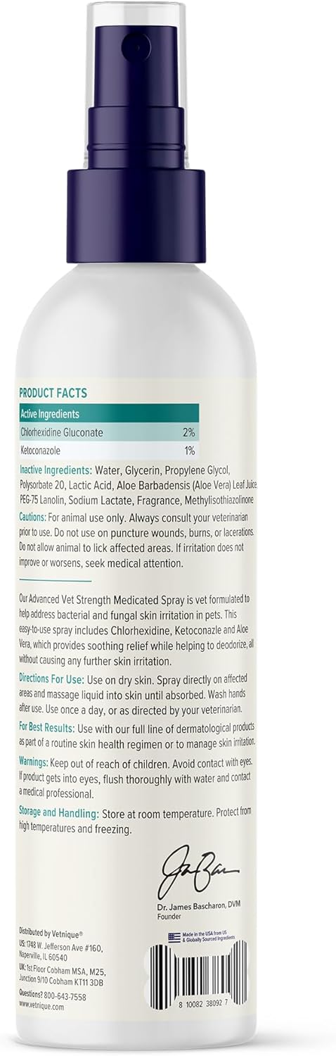 Antiseptic pet spray by Vetnique for treating hot spots and yeast infections