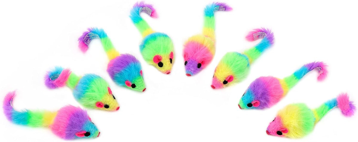 CHIWAVA 36PCS 1.8" Rainbow Color Furry Cat Toy Mice with Rattle Kitten Mouse Interactive Play - Image 9