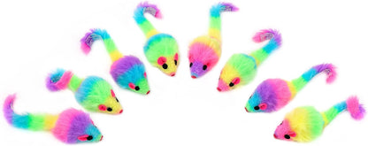CHIWAVA 36PCS 1.8" Rainbow Color Furry Cat Toy Mice with Rattle Kitten Mouse Interactive Play - Image 9