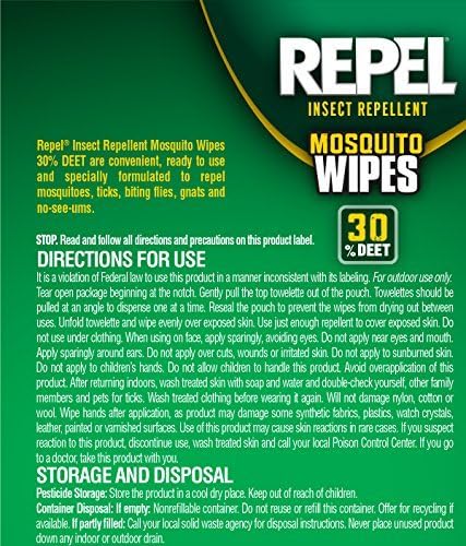Repel USA imported mosquito and tick repellent wipes packaging details