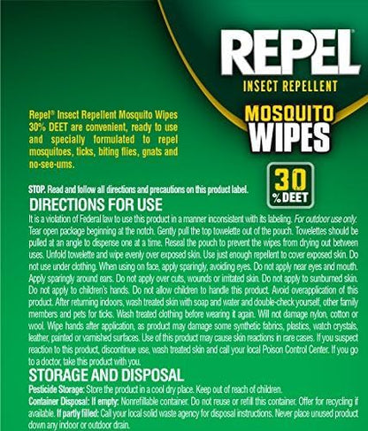 Repel USA imported mosquito and tick repellent wipes packaging details