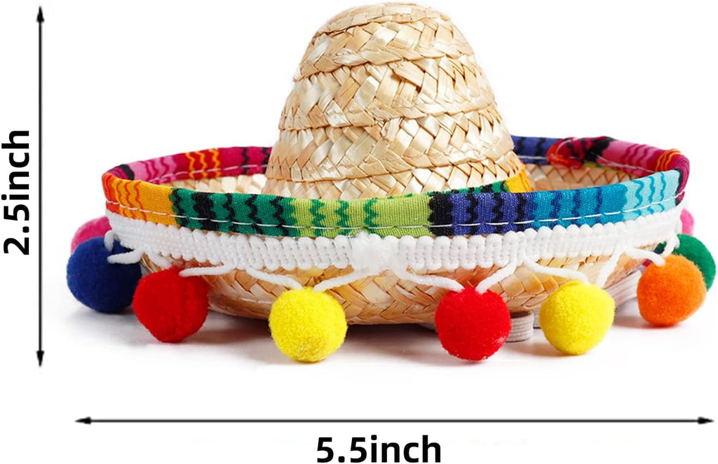 Small straw sombrero hat with colorful trim for pets
