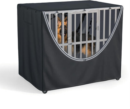 MDHAO heavy duty black winter dog kennel cover close up view of premium zippers