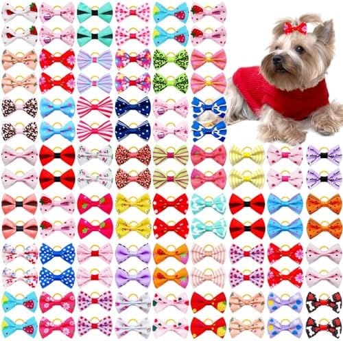100 piece set of puppy bowknot hair ties for small dogs