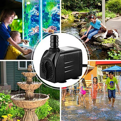 CWKJ outdoor fountain pump packaging contents showing two submersible pumps and accessories