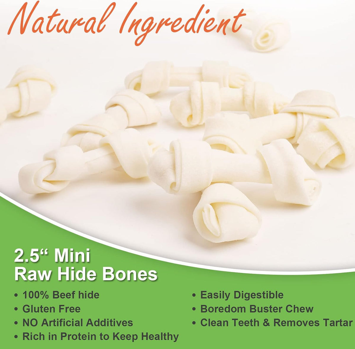MON2SUN natural beefhide knotted treats 60 count packaging