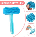 Close up of flexible silicone bristles with rounded tips on a small pet massage comb