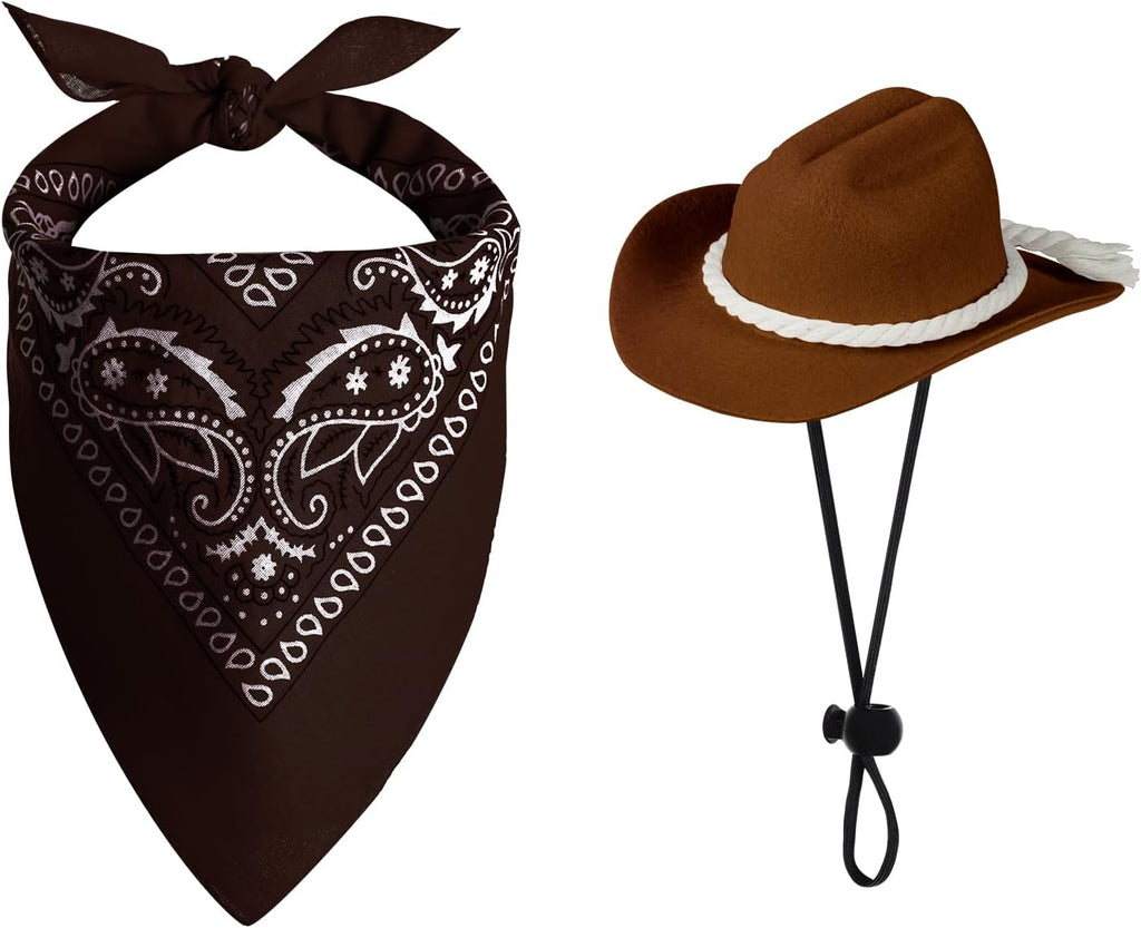 choyaxo Dog Cowboy Hat Dog Cowboy Costume for Small Pet Dogs Cat Cowboy Hat with Bandana Scarf Set Party Accessories (Brown) - Image 10