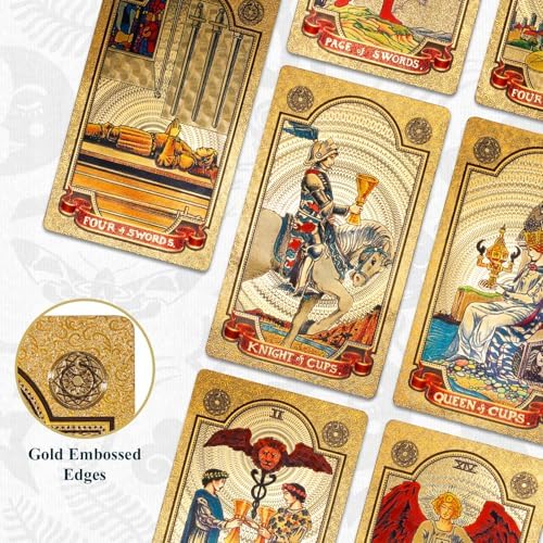 Close up of KIINO gold foil tarot cards showing embossed details