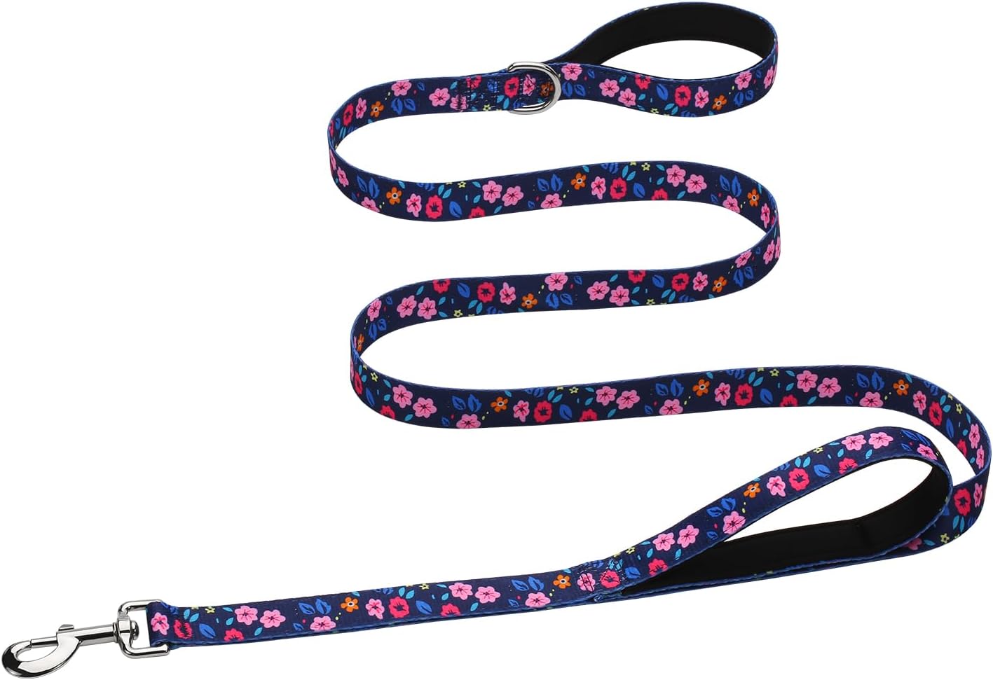 Hikiko Cute Girl Double Handle Dog Leash 6 Foot Padded Traffic Handles for Walking Training (Purple Floral, 6ft) - Image 13