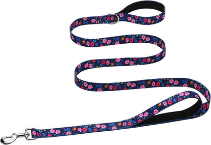 Hikiko Cute Girl Double Handle Dog Leash 6 Foot Padded Traffic Handles for Walking Training (Purple Floral, 6ft) - Image 13