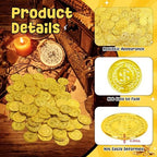Hand holding a 1.4 inch Nuesaurd plastic gold coin demonstrating the scale and kid-friendly size