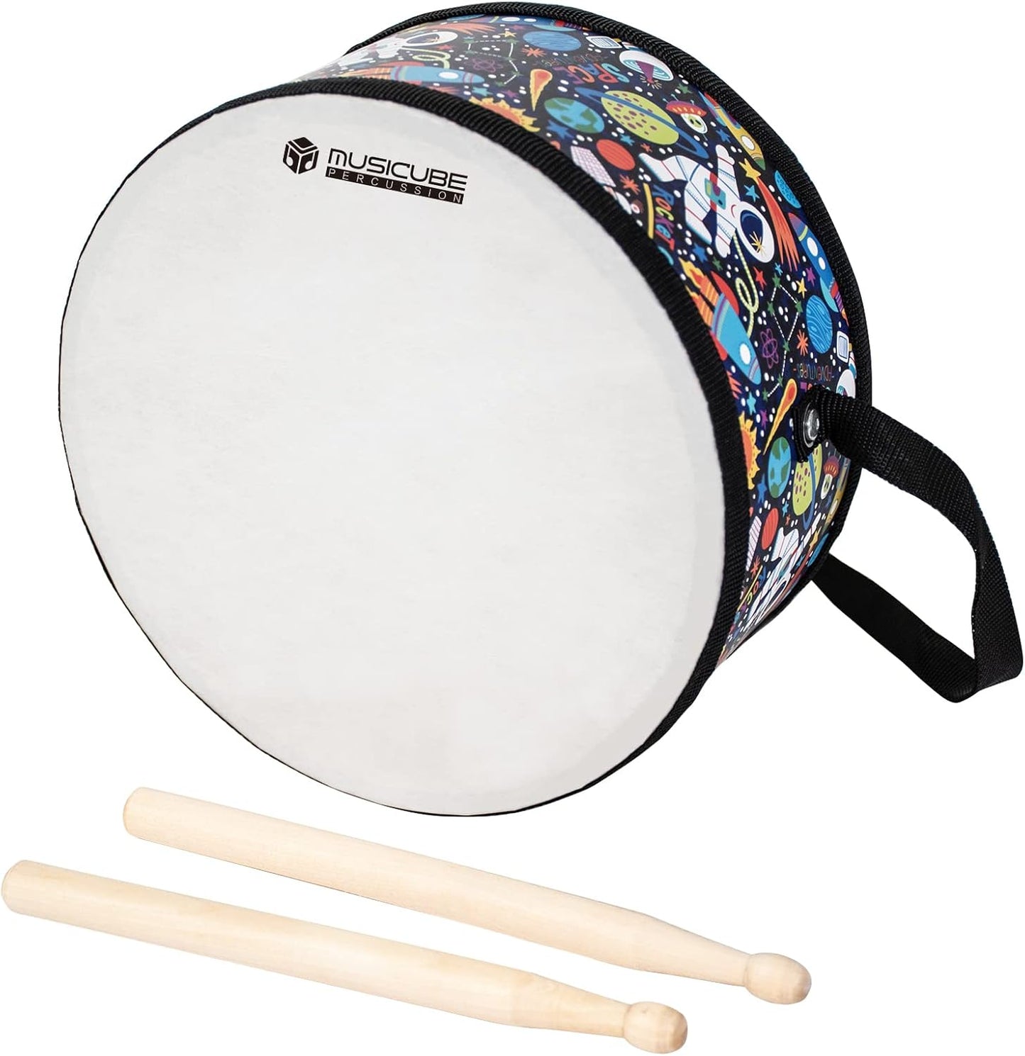 MUSICUBE kids wooden drum set front view on plain background