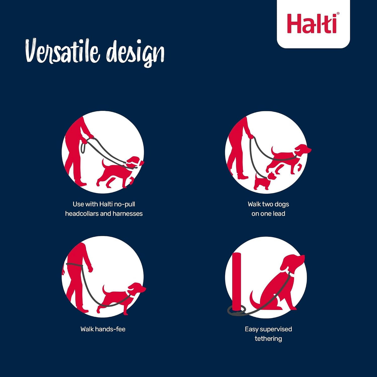 Halti dog training lead configured in one of its seven versatile walking positions