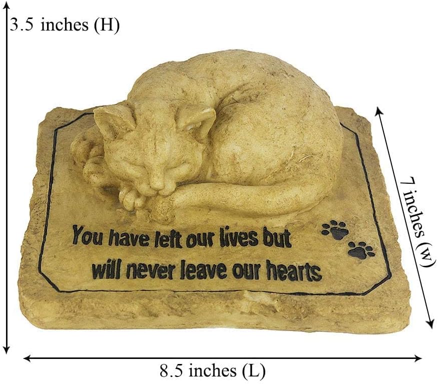 Side angle view of the two pound polyresin cat cemetery marker