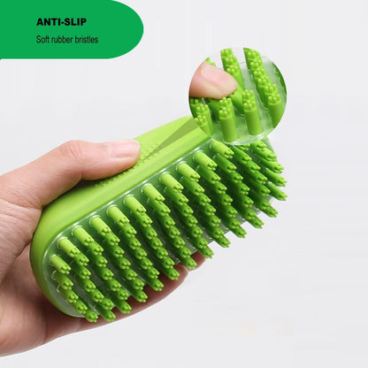Metopets silicone pet massage brush being used dry for dog deshedding