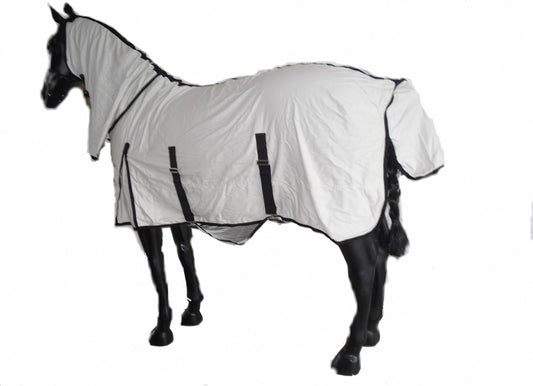 Side view of Hilason mesh fly sheet on a horse in pasture