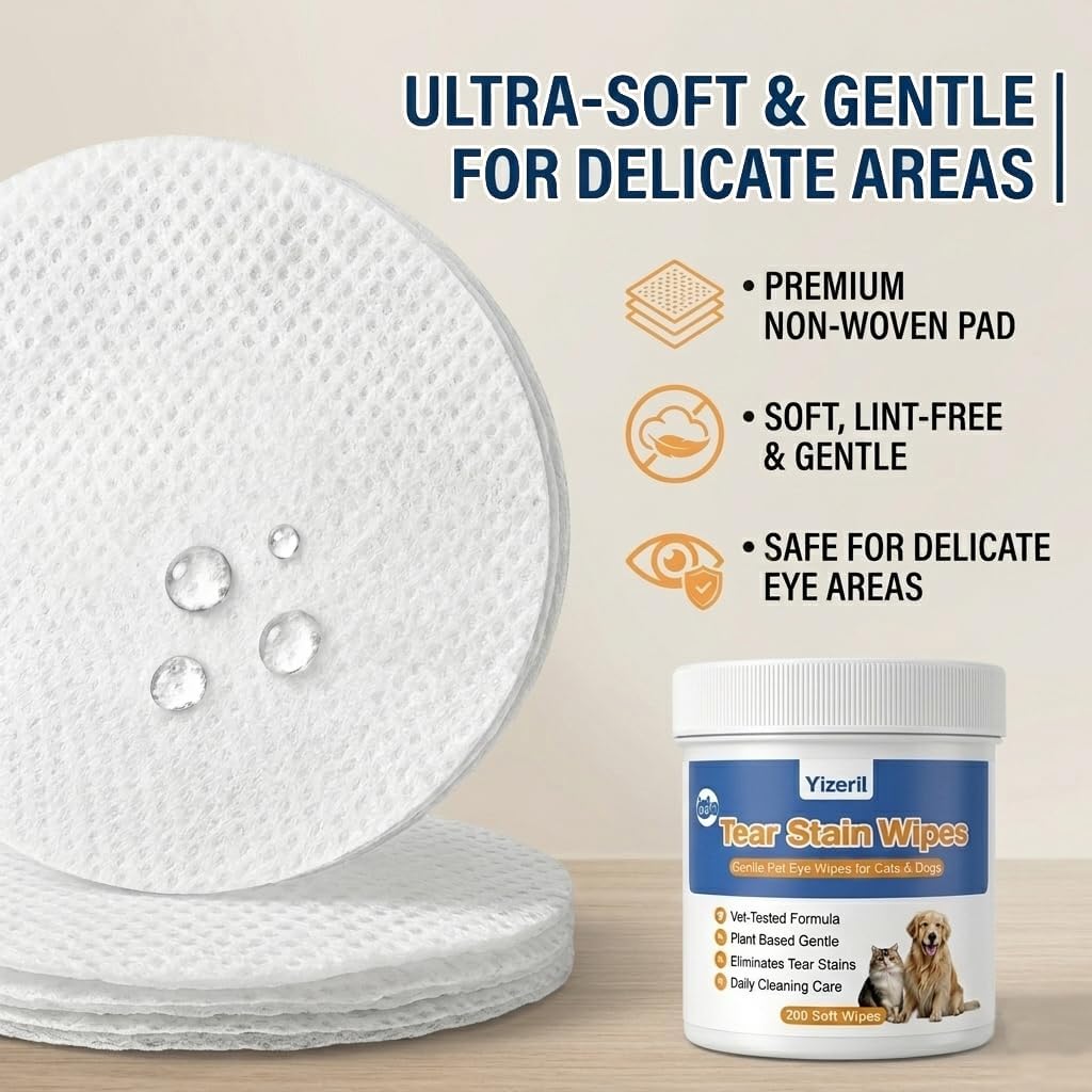 Alcohol-free pet tear stain remover pads showing texture and thickness