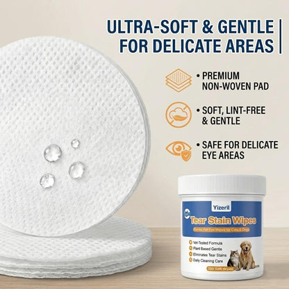 Alcohol-free pet tear stain remover pads showing texture and thickness