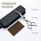 Fenice Totem curved pet shears being adjusted for blade tension alignment.