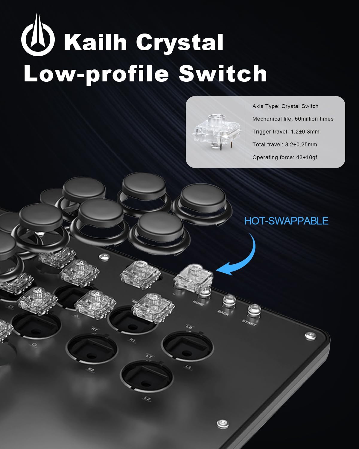 Haute42 U16 leverless arcade controller showing slim polycarbonate side profile view