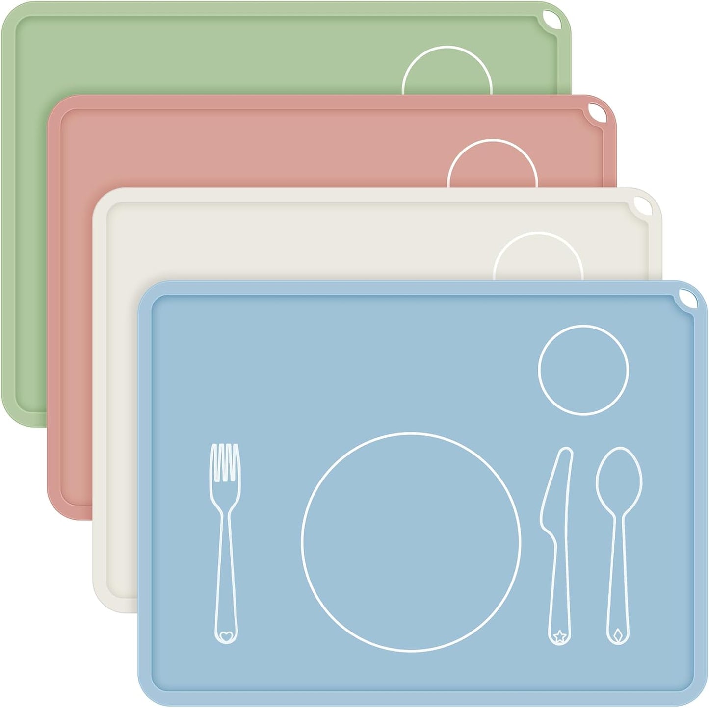 Zhehao Montessori kids placemat front view showing printed cutlery outlines on a neutral background