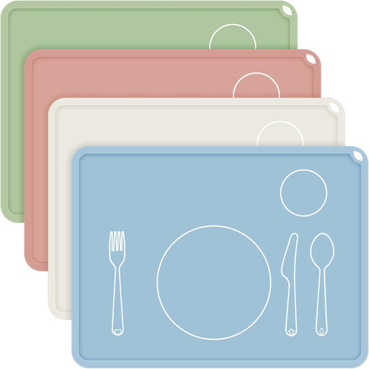 Zhehao Montessori kids placemat front view showing printed cutlery outlines on a neutral background