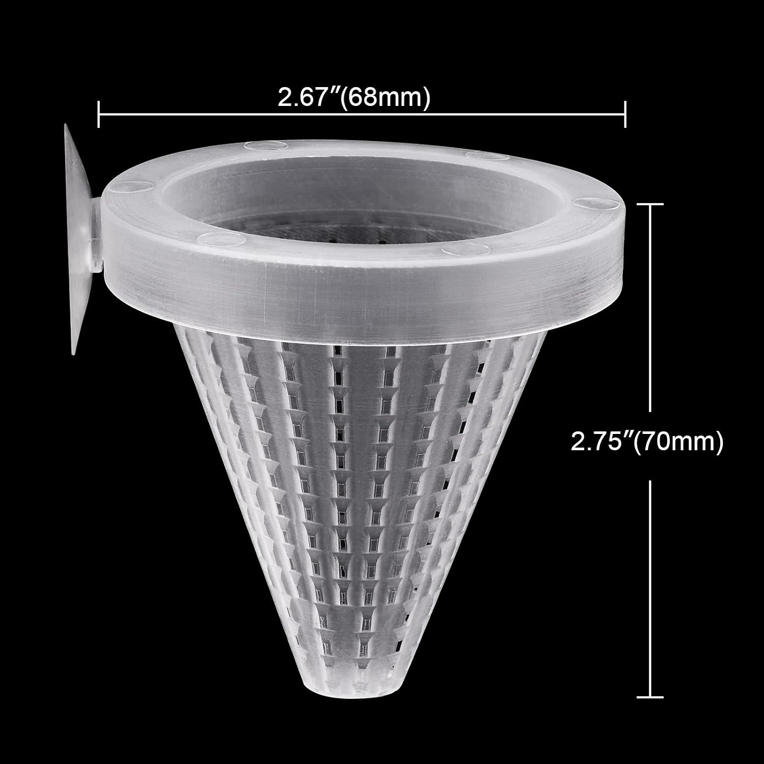 Weaverbird plastic cone cup shape basket feeder with suction cup attached