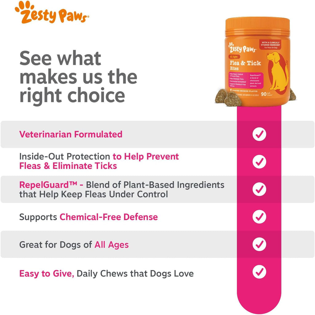 Ingredient list label on Zesty Paws flea and tick chews