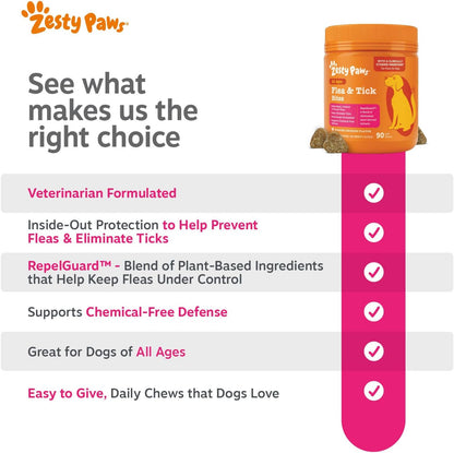Ingredient list label on Zesty Paws flea and tick chews