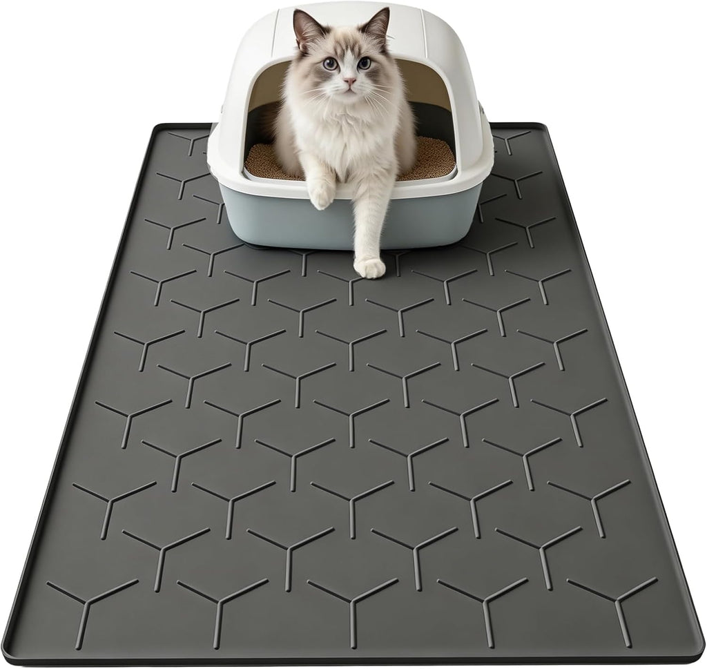 Garoopion Cat Mat for Litter Box, Large 34.05x22.5 inch Cat Litter Mat, Waterproof Silicone Pad for Floor, Gray - Image 10