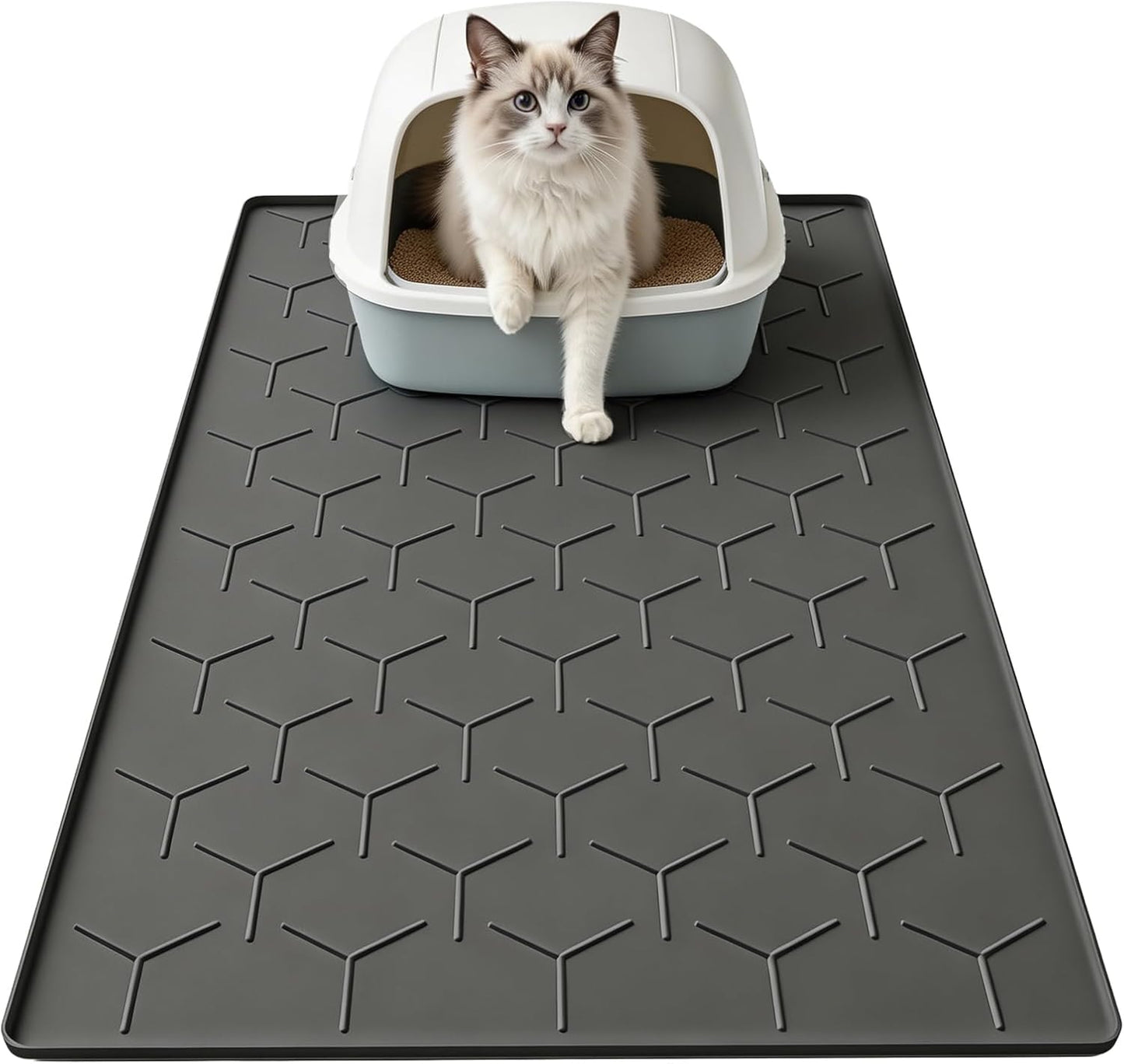 Garoopion Cat Mat for Litter Box, Large 34.05x22.5 inch Cat Litter Mat, Waterproof Silicone Pad for Floor, Gray - Image 10