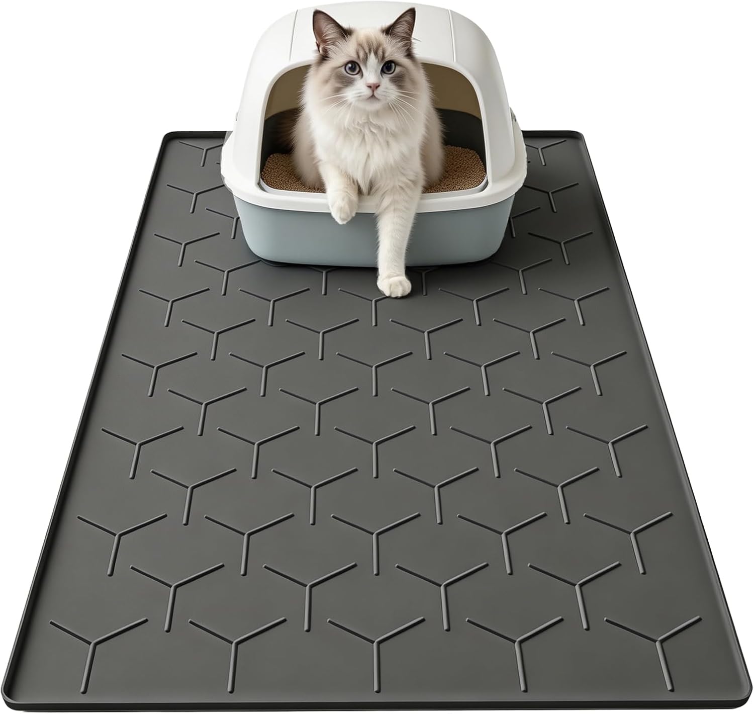 Garoopion Cat Mat for Litter Box, Large 34.05x22.5 inch Cat Litter Mat, Waterproof Silicone Pad for Floor, Gray - Image 10