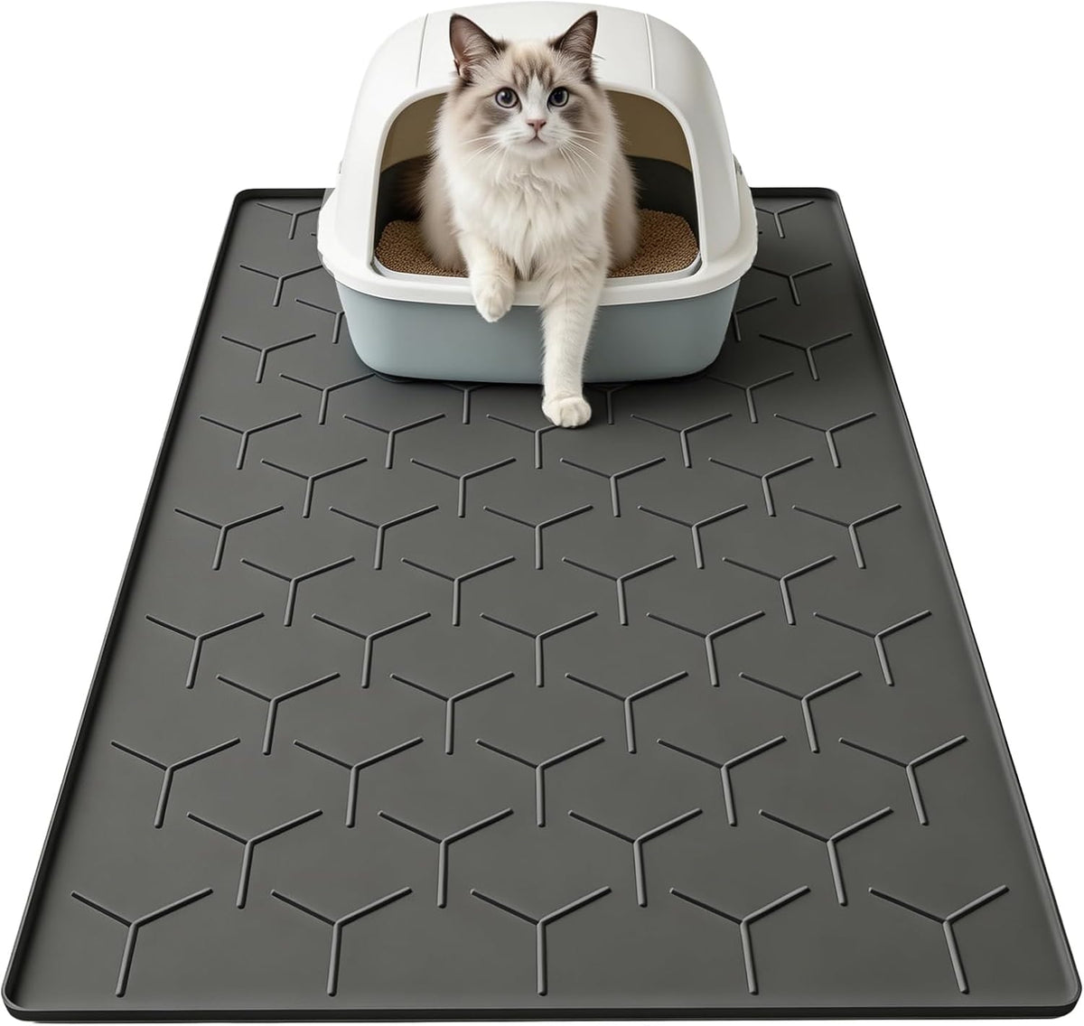 Garoopion Cat Mat for Litter Box, Large 34.05x22.5 inch Cat Litter Mat, Waterproof Silicone Pad for Floor, Gray - Image 10