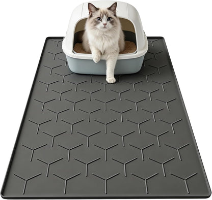Garoopion Cat Mat for Litter Box, Large 34.05x22.5 inch Cat Litter Mat, Waterproof Silicone Pad for Floor, Gray - Image 10