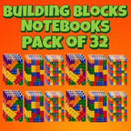Mini building block notebooks arranged for party favors