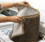 Large 36x72 inches beige microfiber mat placed at an indoor front doorway