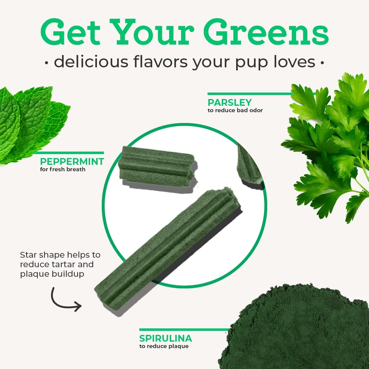 Close up of peppermint flavored dental stick for dogs