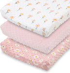 The Peanutshell baby changing pad cover front view showing pink floral design.