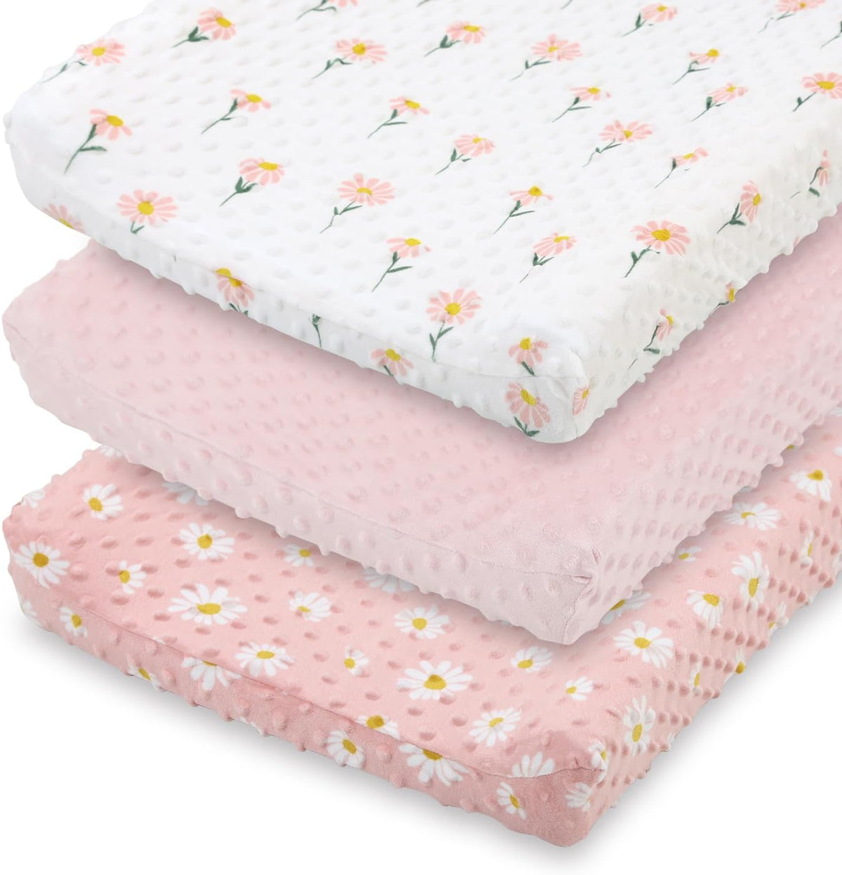 The Peanutshell baby changing pad cover front view showing pink floral design.