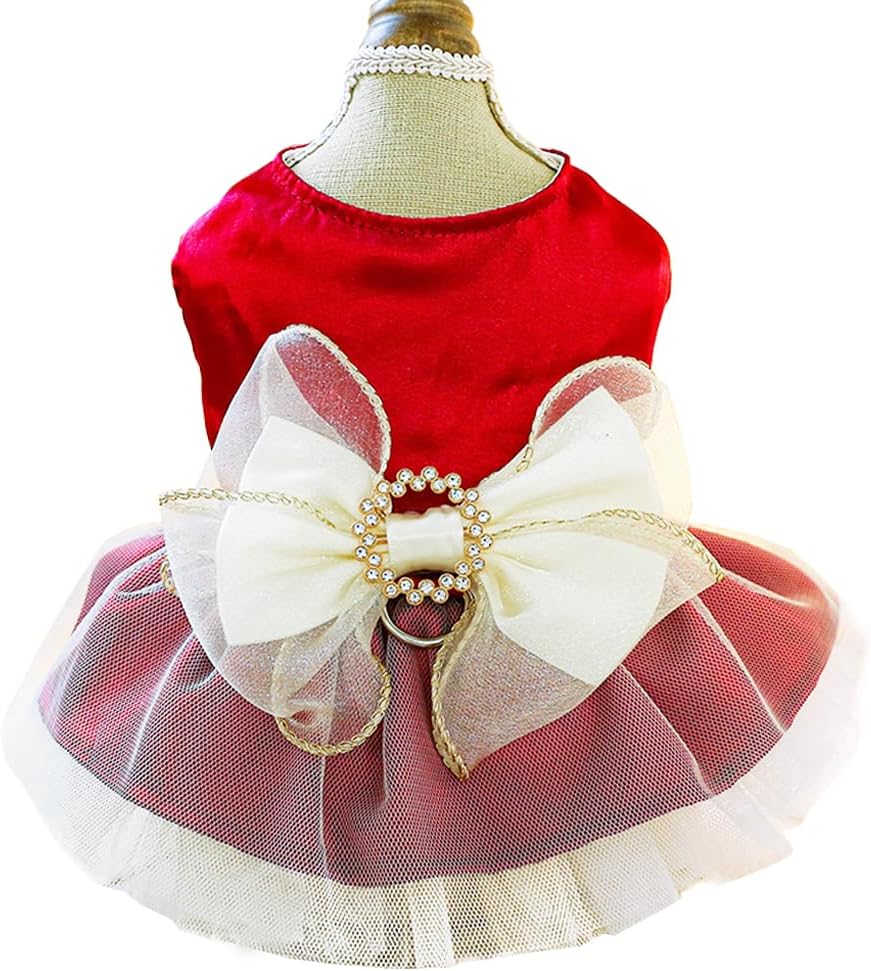 ANIAC Embroidered Dog Dress for Small Dog,Girl Puppy Princess Tutu Dress with Leash Ring,Cat Apparel,Chihuahua Yorkie Clothes for Birthday Wedding (Small, Champagne) - Image 10