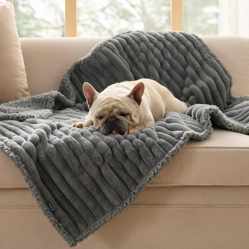PetFusion Pet Plush Blanket front view showing the soft gray waterproof fabric for dogs and cats.