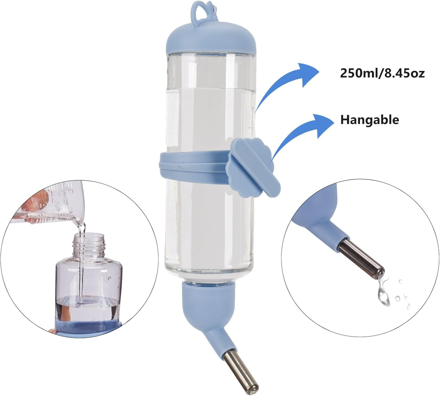 Sangle Sopffy Rabbit Feeder and Water Dispenser Set, Gravity Food Bowl with Water Bottle for Cage, Small Animal Feeding Station for Bunny, Guinea Pig, Chinchilla, Ferret, Hedgehog, Blue 2-Piece Set - Image 4