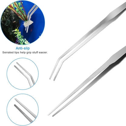 Luxiv stainless steel sand spatula and black handle fishing net for aquarium cleaning.