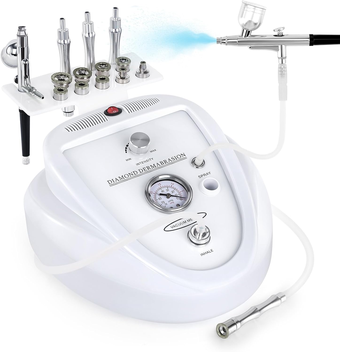 Beauty Star 2 In 1 Diamond Microdermabrasion Machine front view showing the main power console and central vacuum suction pressure gauge.