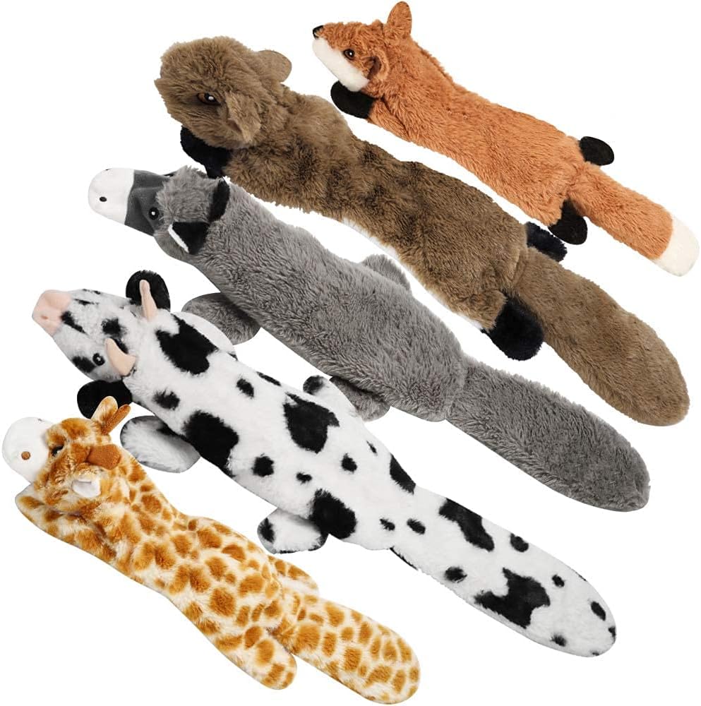 Nocciola dog squeaky toys 5 pack front view showing multiple animal shapes.