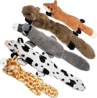 Nocciola dog squeaky toys 5 pack front view showing multiple animal shapes.