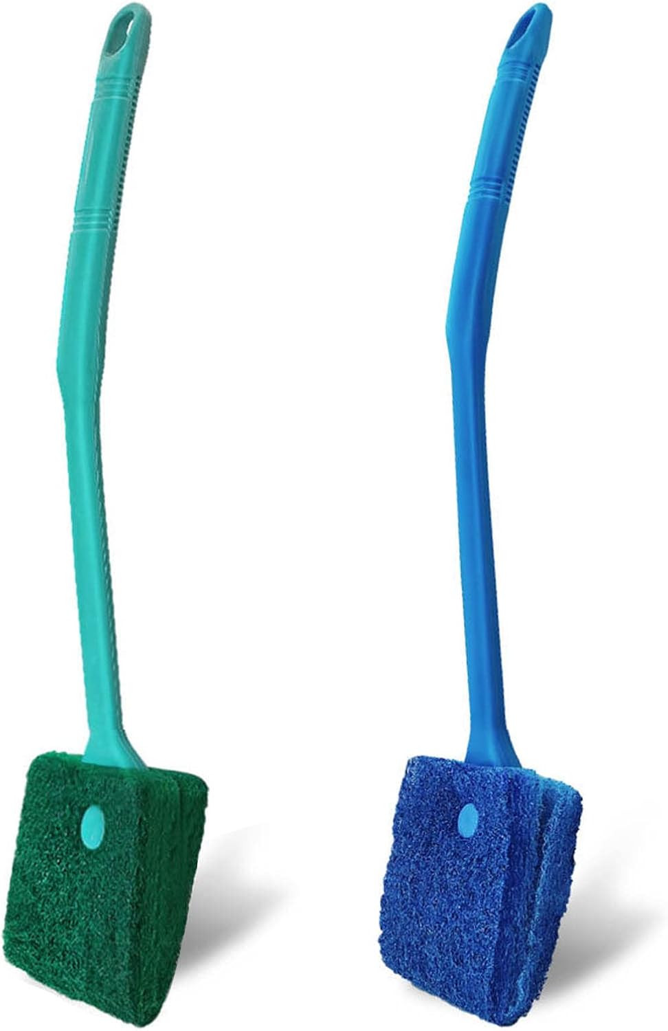 Humyeam Aquarium Cleaning Brush front view showing the blue and green double-sided sponge head.